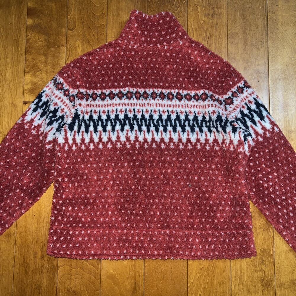 LL BEAN Signature Nordic Fair Isle Sherpa Fleece Jacket Size S Red Half-Zip - Picture 7 of 10